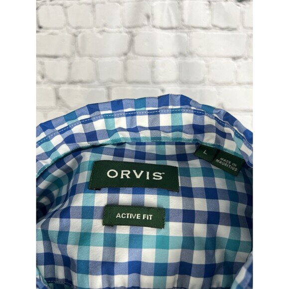 Orvis Nonstop Twill Active Fit Shirt Mens SZ Large Nylon Blue,White - Picture 9 of 9